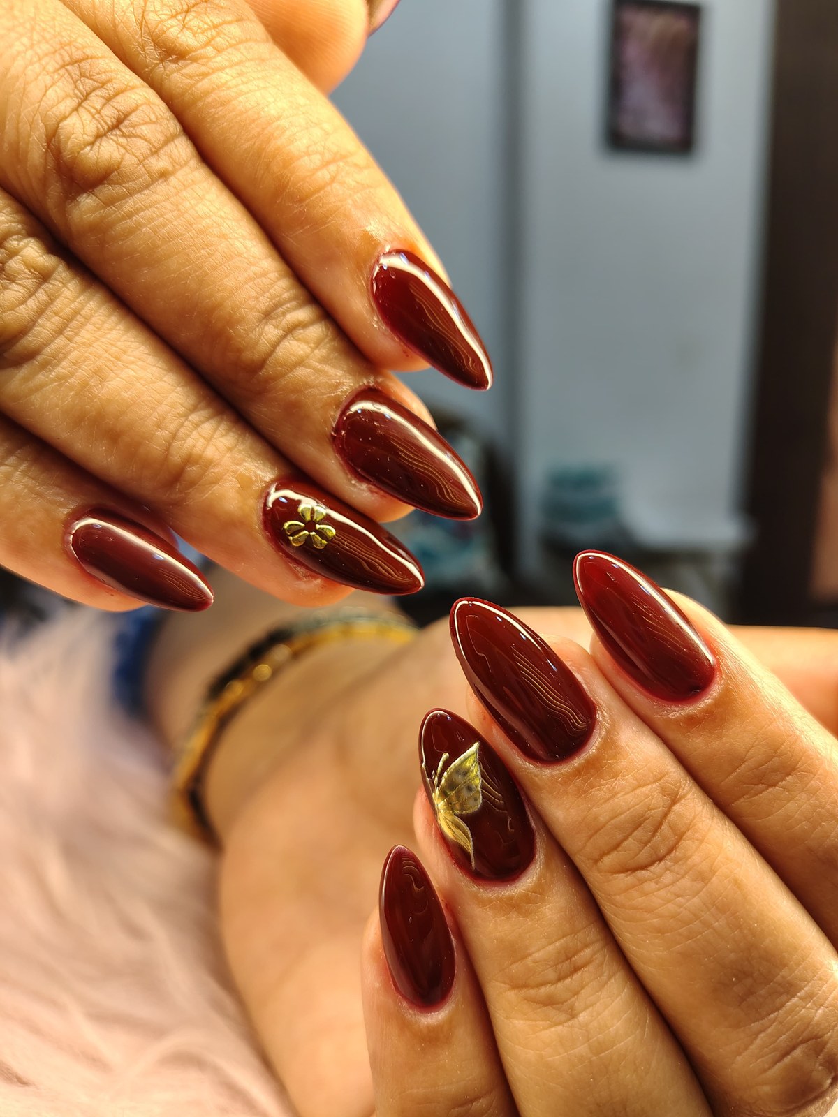 Burgundy & gold by The Nail Addict, Kharadi