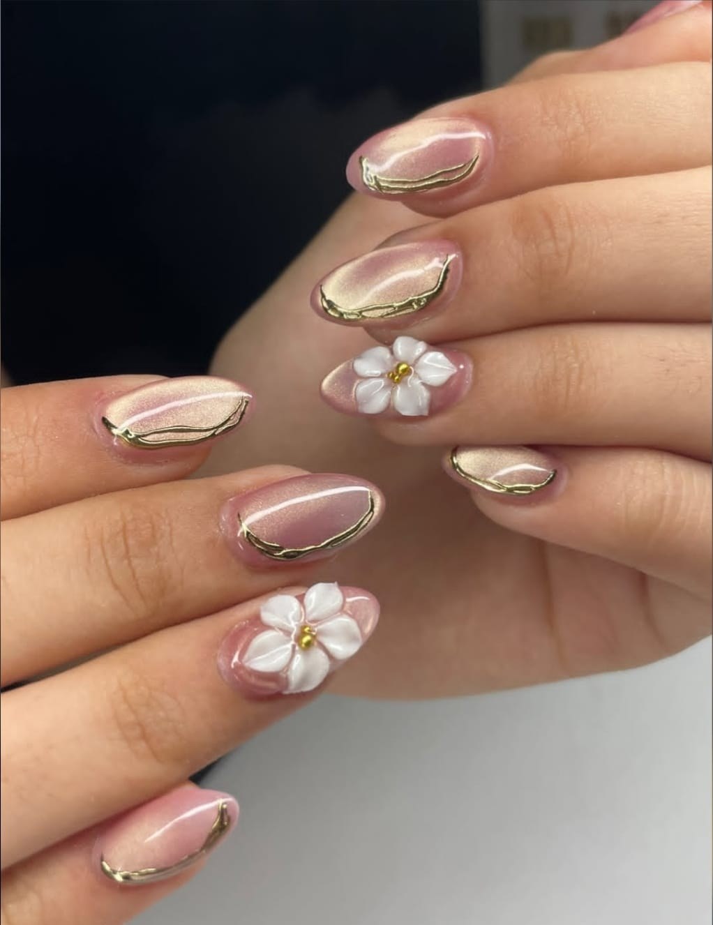 Pearl & floral details by The Nail Addict, Kharadi